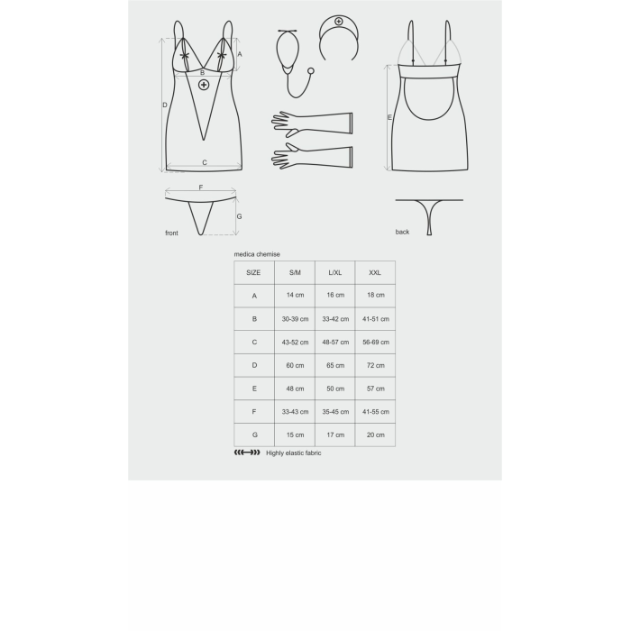 Еротичний мереживний костюм медсестри Obsessive Medica dress 5pcs costume L/XL, сорочка, рукавички,