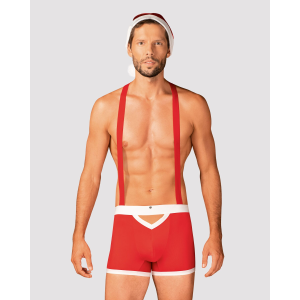 Чоловічий еротичний костюм Санта-Клауса Obsessive Mr Claus 2XL/3XL, боксери на підтяжках, шапочка з