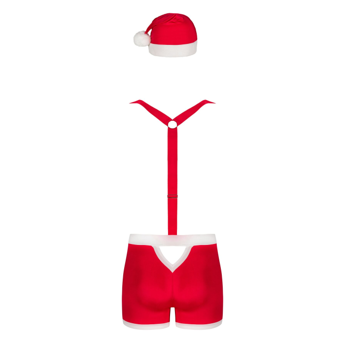 Чоловічий еротичний костюм Санта-Клауса Obsessive Mr Claus 2XL/3XL, боксери на підтяжках, шапочка з