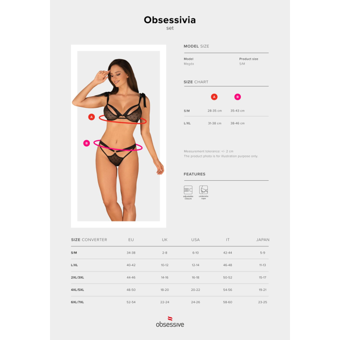 Напівпрозорий еротичний комплект Obsessive Obsessivia 2-pcs set black L/XL, бюстгальтер та трусики