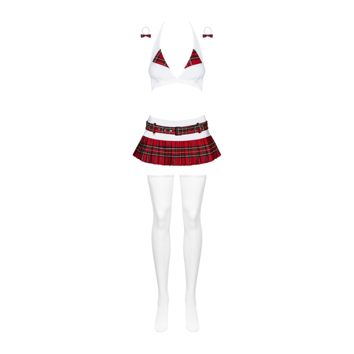 Еротичний костюм школярки з мініспідницею Obsessive Schooly 5pcs costume S/M, біло-червоний