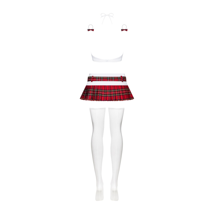 Еротичний костюм школярки з мініспідницею Obsessive Schooly 5pcs costume L/XL, біло-червоний, топ, с