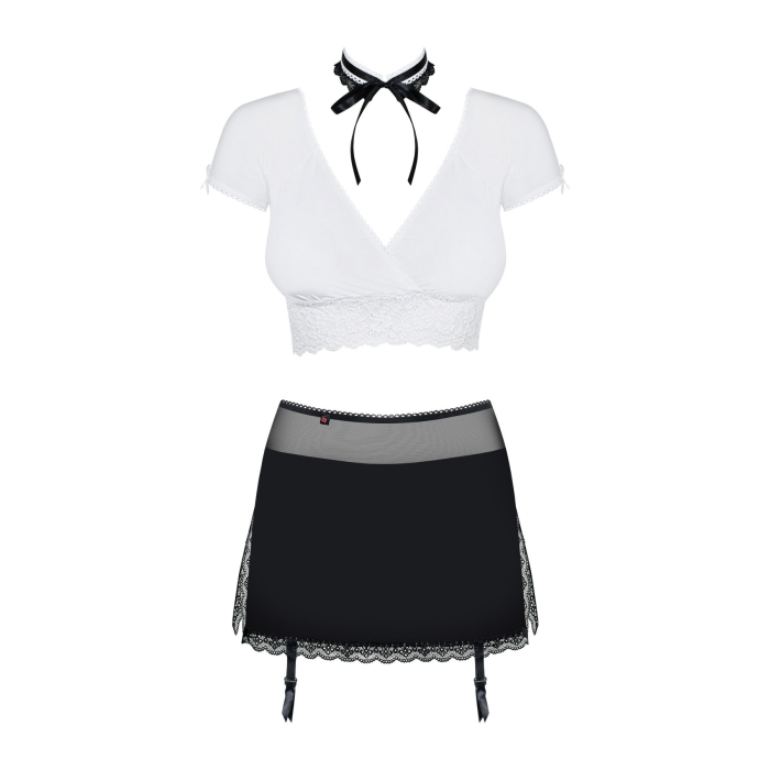 Еротичний костюм секретарки Obsessive Secretary suit 5pcs black S/M, чорно-білий, топ, спідниця, стр