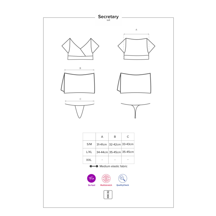Еротичний костюм секретарки Obsessive Secretary suit 5pcs black L/XL, чорно-білий, топ, спідниця, ст