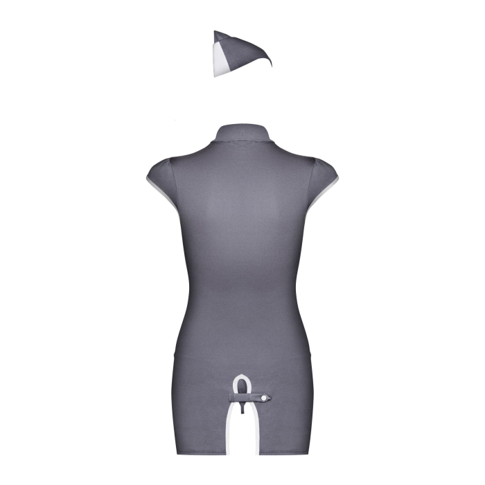 Еротичний костюм стюардеси Obsessive Stewardess 3 pcs grey S/M, сірий, сукня, стрінги, пілотка