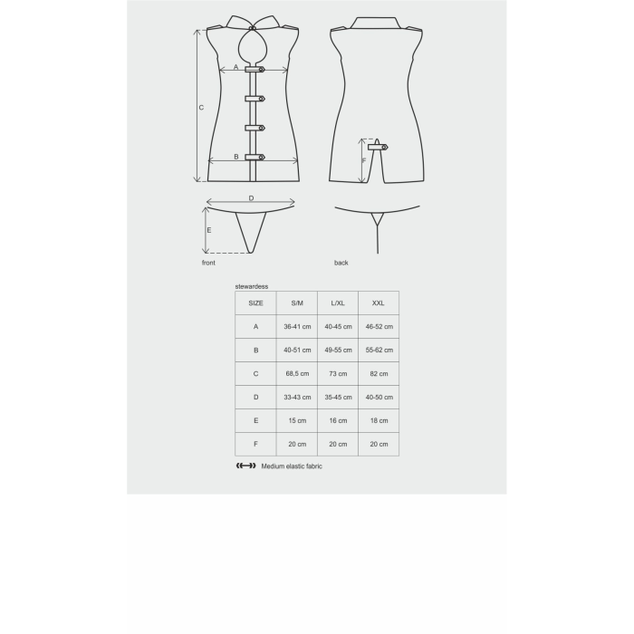 Еротичний костюм стюардеси Obsessive Stewardess 3 pcs grey S/M, сірий, сукня, стрінги, пілотка