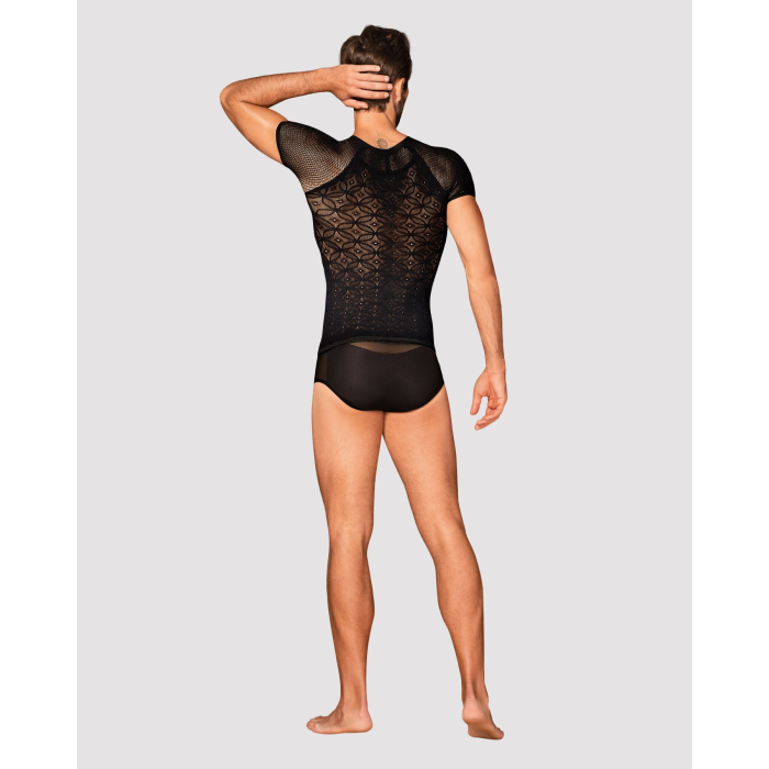 Чоловіча напівпрозора футболка з орнаментом Obsessive T102 T-shirt S/M/L, чорна