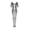Сітчастий бодістокінг з квітковим малюнком Obsessive Bodystocking F238 S/M/L, black, з доступом, імі