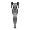 Сітчастий бодістокінг з імітацією підв’язок Obsessive Bodystocking G329 XL/XXL, black, з доступом