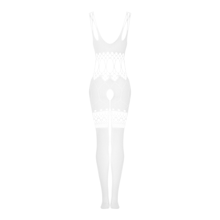 Сітчастий бодістокінг з імітацією топа та шортів Obsessive Bodystocking G330 S/M/L, white, з доступо