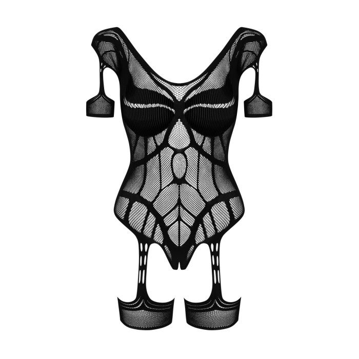 Нейлоновий бодістокінг з імітацією гартер Obsessive Bodystocking G334 S/M/L, black, з доступом
