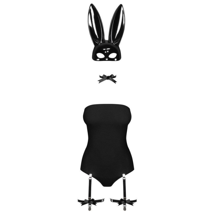 Еротичний костюм кролика Obsessive Bunny costume L/XL, black, боді, чокер, гартери, панчохи, маска