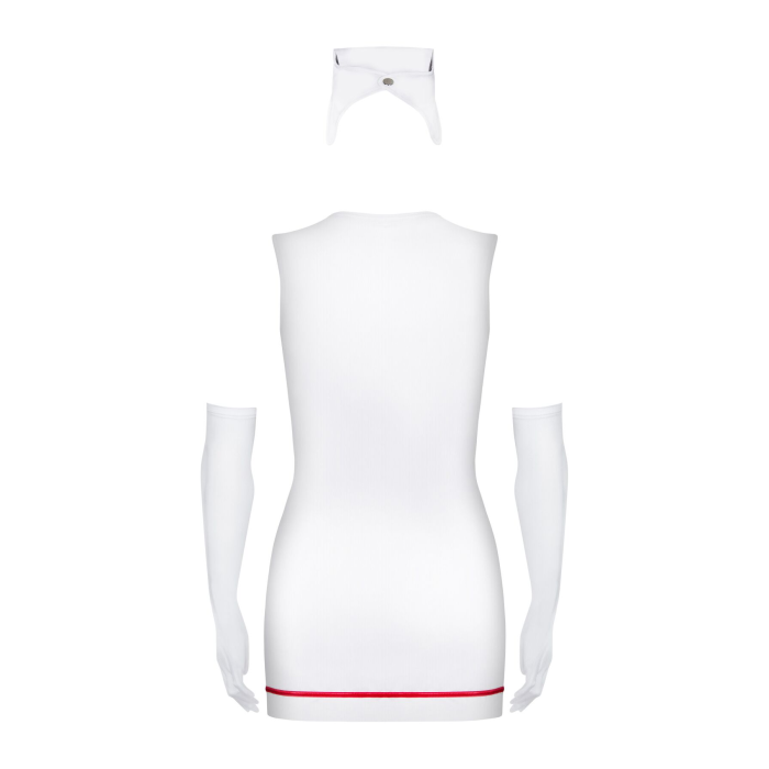 Еротичний костюм медсестри Obsessive Emergency dress S/M, white, сукня, стринги, рукавички, чепчик, стетоскоп