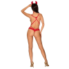 Еротичний костюм чортика зі стреп Obsessive Evilia teddy red S/M, боді, чокер, накладки на соски, обруч з ріжками