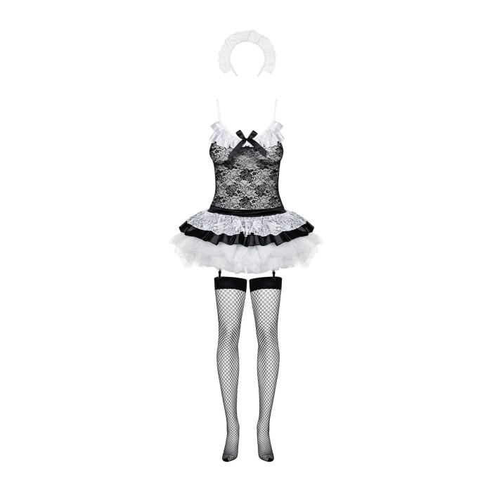 Еротичний костюм покоївки зі спідницею Obsessive Housemaid 5 pcs costume S/M, black, топ, спідниця, стринги, пов'язка на голову, п