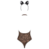 Еротичний костюм леопарда Obsessive Leocatia teddy S/M, боді, обруч з вушками