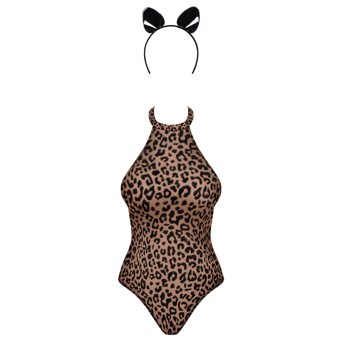 Еротичний костюм леопарда Obsessive Leocatia teddy L/XL, боді, обруч з вушками