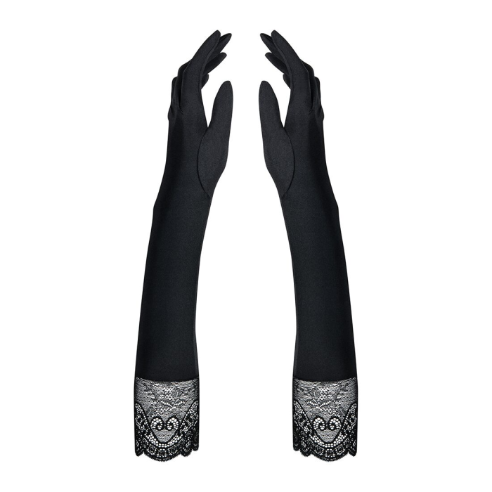 Високі рукавички з каменями та мереживом Obsessive Miamor gloves, black