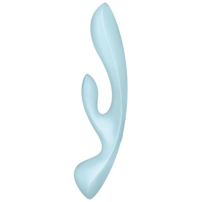 Двосторонній вібратор-кролик Satisfyer Triple Oh Light Blue, 3 мотори, руків’я-масажер
