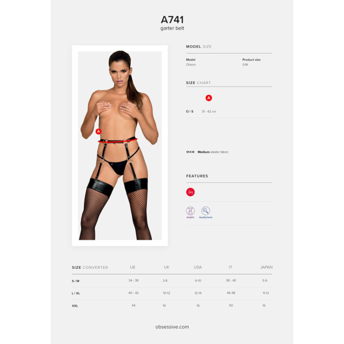 Гартери Obsessive A741 garter belt black O/S, штучна шкіра