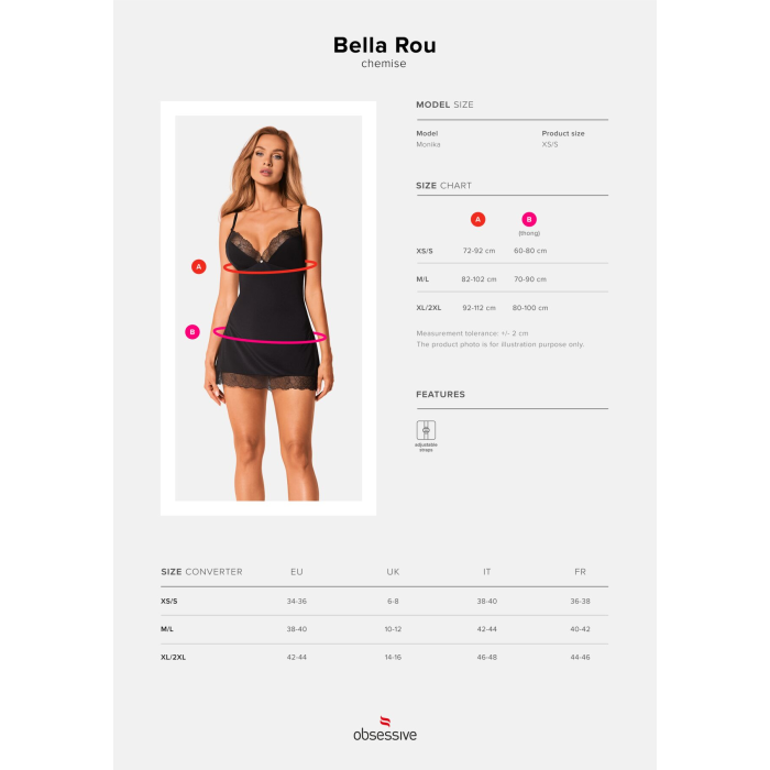 Сорочка та трусики Obsessive Bella Rou chemise & thong XS/S