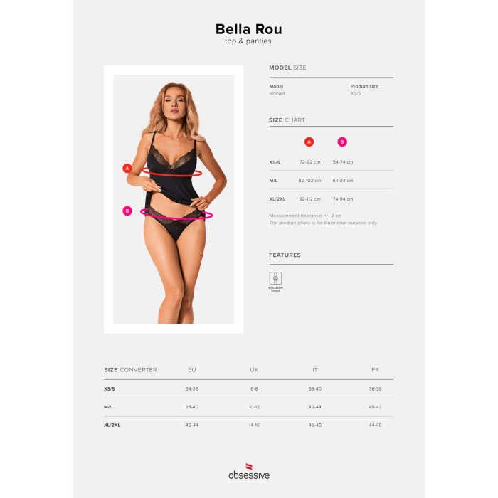 Топ та трусики Obsessive Bella Rou top & panties XS/S, топ, трусики
