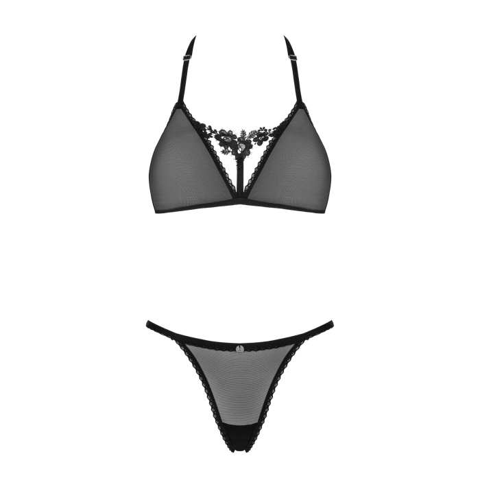 Напівпрозорий комплект Obsessive Celia Noir 2-pcs set XS/S, бюстгальтер, стрінги