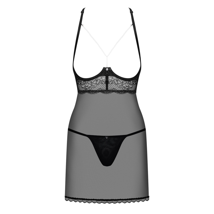 Прозора сорочка з відкритими грудьми Obsessive Pearlove chemise & thong black S/M, трусики