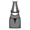 Прозора сорочка з відкритими грудьми Obsessive Pearlove chemise & thong black S/M, трусики