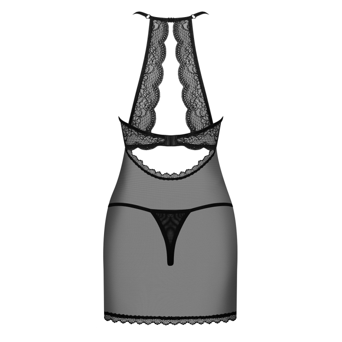 Прозора сорочка з відкритими грудьми Obsessive Pearlove chemise & thong black S/M, трусики