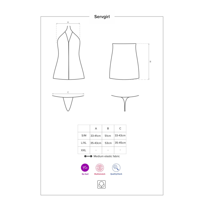 Еротичний костюм покоївки Obsessive Servgirl costume S/M, халат, стрінги, фартух, обруч