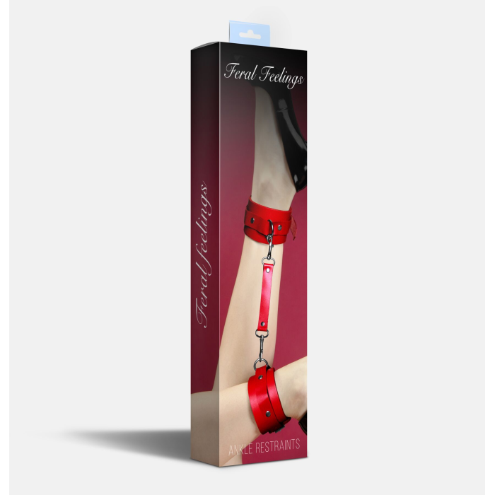 Поножі Feral Feelings – Ankle Restraints Red, натуральна шкіра