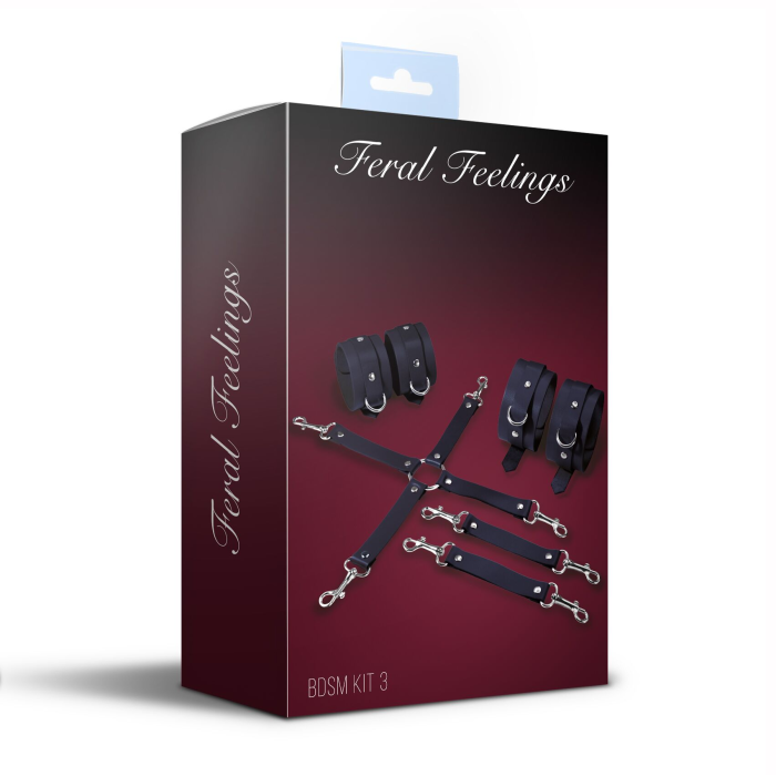 Набір для БДСМ Feral Feelings BDSM Kit 3 Black, наручники, поножі, хрестовина