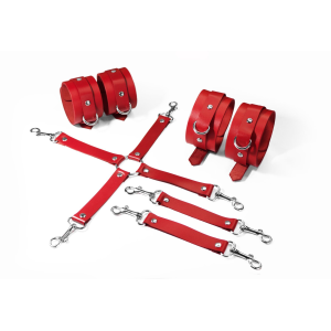 Набір для БДСМ Feral Feelings BDSM Kit 3 Red, наручники, поножі, хрестовина
