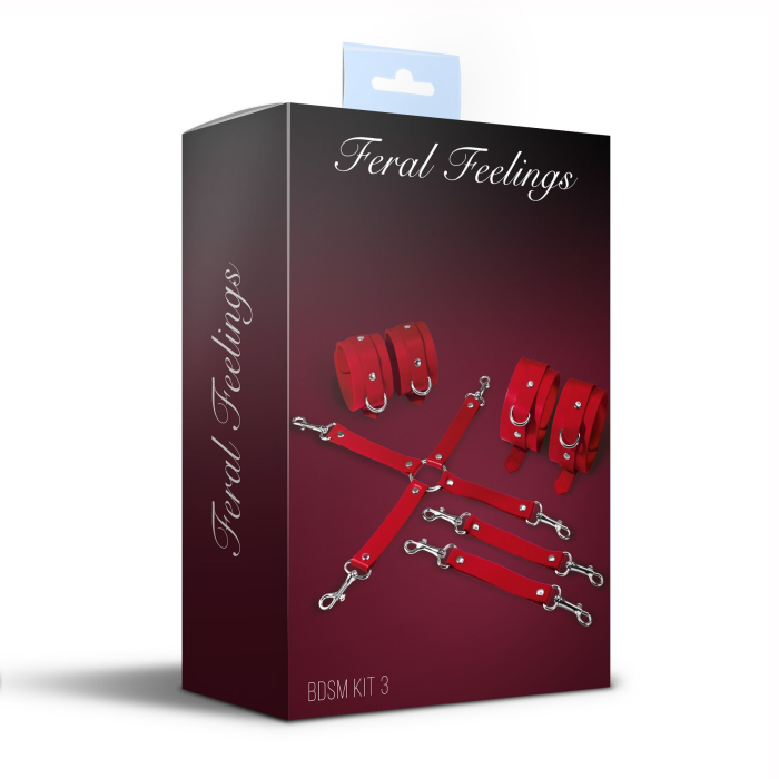 Набір для БДСМ Feral Feelings BDSM Kit 3 Red, наручники, поножі, хрестовина
