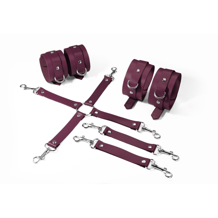 Набір для БДСМ Feral Feelings BDSM Kit 3 Burgundy, наручники, поножі, хрестовина