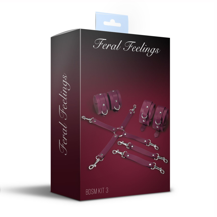 Набір для БДСМ Feral Feelings BDSM Kit 3 Burgundy, наручники, поножі, хрестовина
