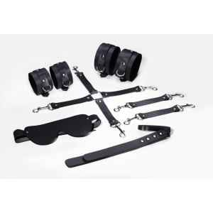 Набір Feral Feelings BDSM Kit 5 Black, наручники, поножі, хрестовина, маска, падл