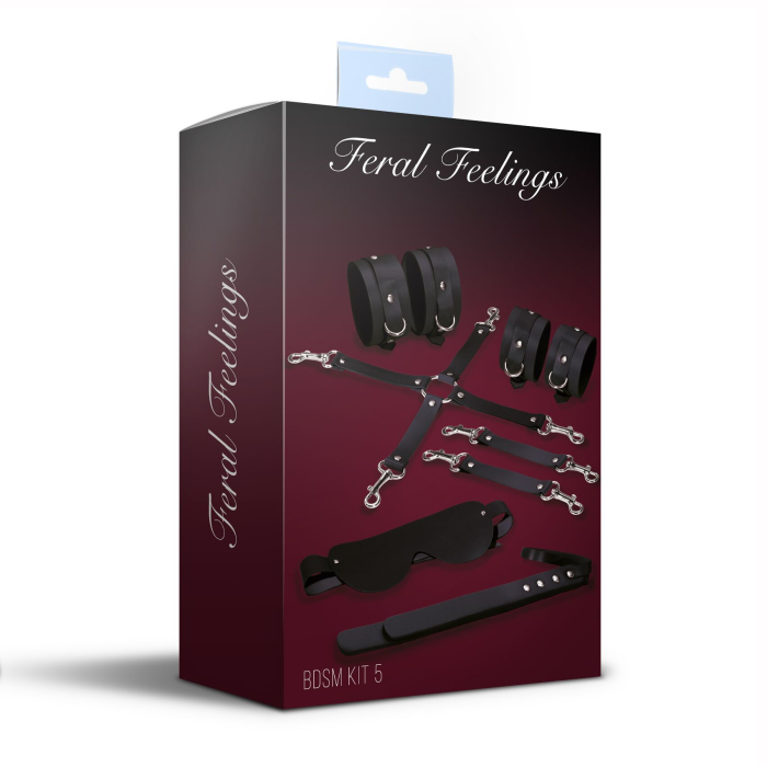 Набір Feral Feelings BDSM Kit 5 Black, наручники, поножі, хрестовина, маска, падл