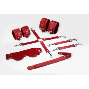 Набір Feral Feelings BDSM Kit 5 Red, наручники, поножі, хрестовина, маска, падл