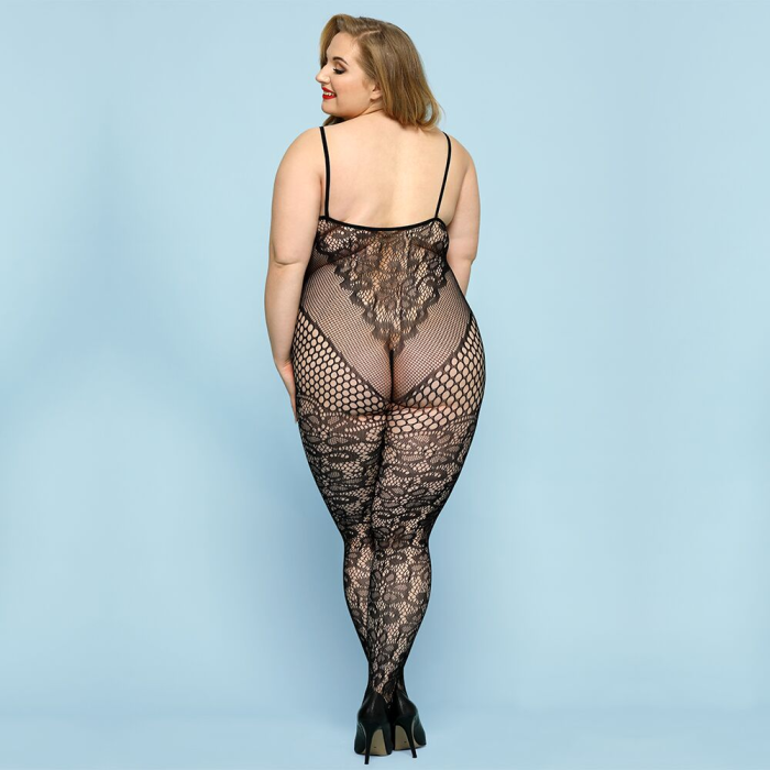 Відвертий бодістокінг JSY «Фатальна Скарлет» Plus Size, Black, імітація боді, мереживо, доступ