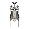 Корсет з відкритими грудьми Passion DOMINICA CORSET XXL/XXXL beige, пажі для панчіх, стрінги