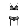 Комплект білизни Passion NESSY SET XXL/XXXL black, бюстгальтер, пояс для панчіх, стрінги