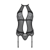 Корсет з пажами Passion SATARA CORSET L/XL black, стрінги, мереживо, застібки спереду та ззаду