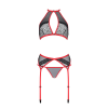 Комплект білизни Passion SATARA SET S/M red, топ, пояс для панчіх, стрінги