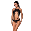 Боді з відкритим доступом Passion TASMINA BODY XXL/XXXL, black, екошкіра, шнурівки, ажурні мережива