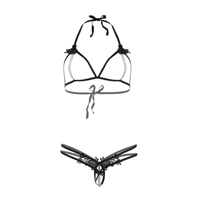 Leg Avenue Open cup bra and pearl panty OS Black