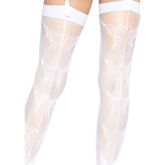 Панчохи-сітка зі швом ззаду Leg Avenue Butterfly back seam thigh highs One size White