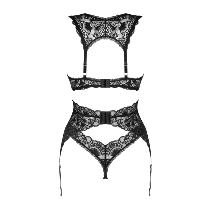 Комплект білизни Obsessive Donna Dream 3-pcs set XS/S Black, бюстгальтер, стрінги, пояс для панчіх
