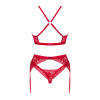 Комплект білизни Obsessive Lacelove cupless 3-pcs set M/L Red, бюстгальтер, стрінги, пояс для панчіх